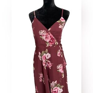 Burgundy Floral Lulu’s Wrap Dress Size Medium